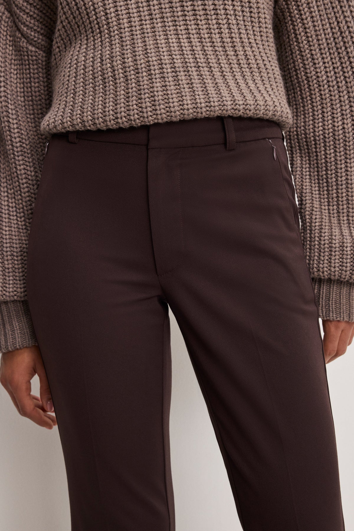 ESSENTIAL SUITING FLARE TROUSERS DARK CHOCOLATE