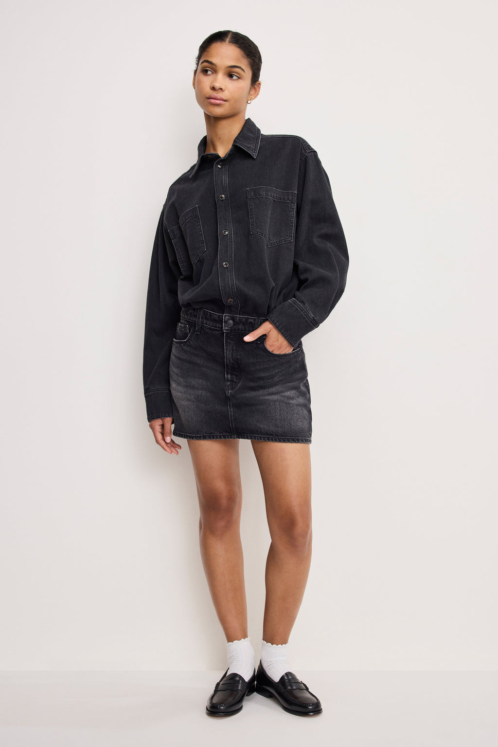 DENIM SHIRT DRESS BLACK389