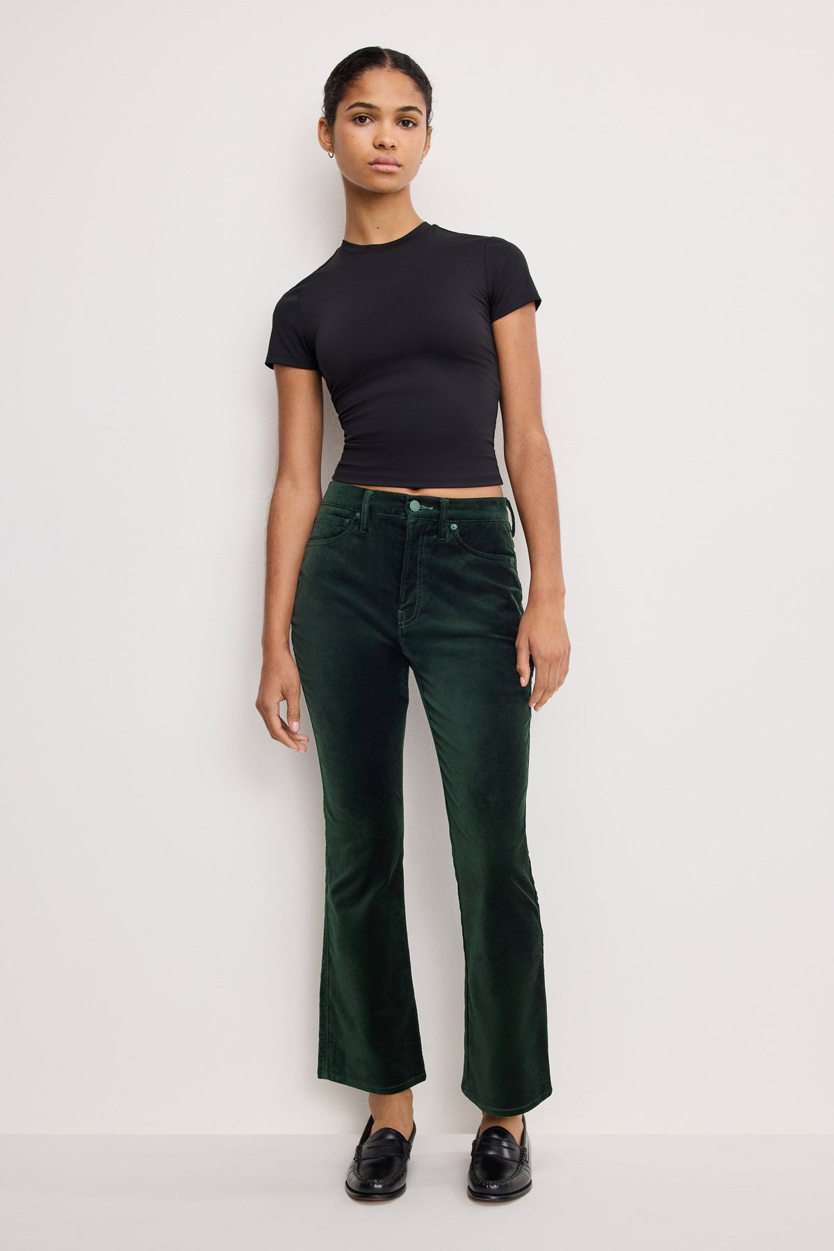 VELVET GOOD HIGH RISE KICK FLARE PANTS PINE GREEN003