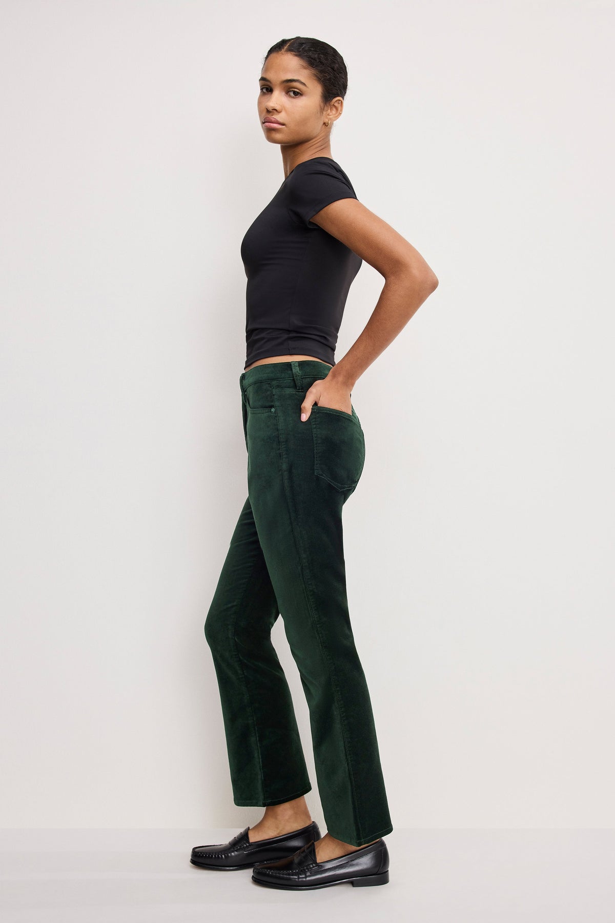 VELVET GOOD HIGH RISE KICK FLARE PANTS PINE GREEN003