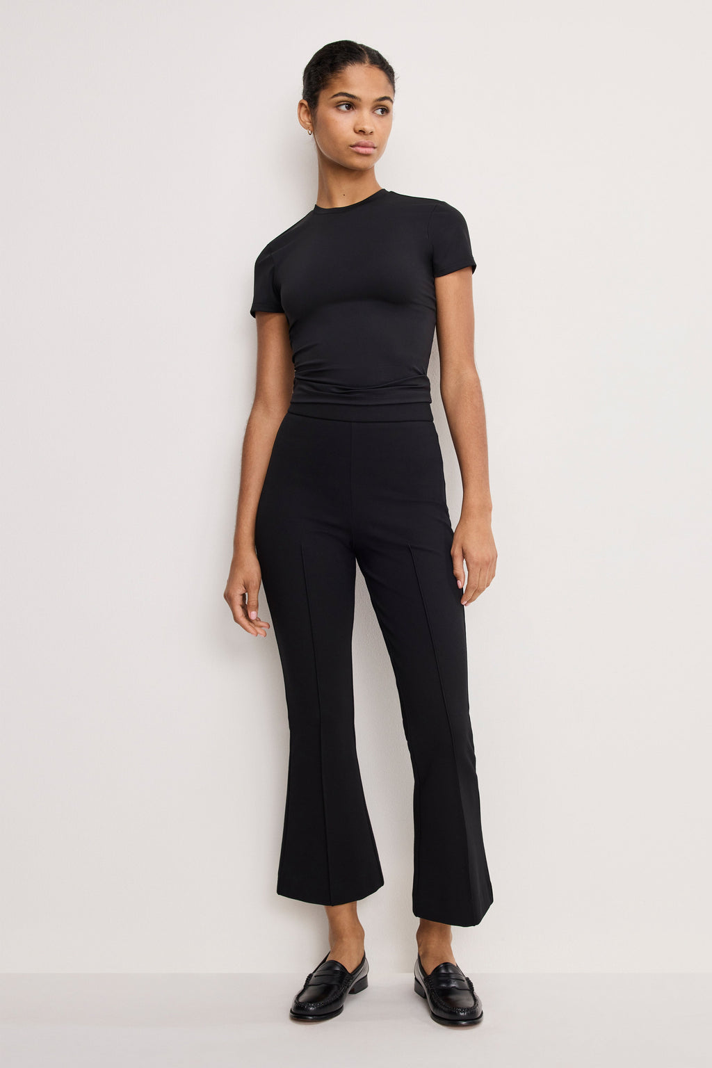 SOFT STRETCH PONTE KICK FLARE PANTS BLACK001