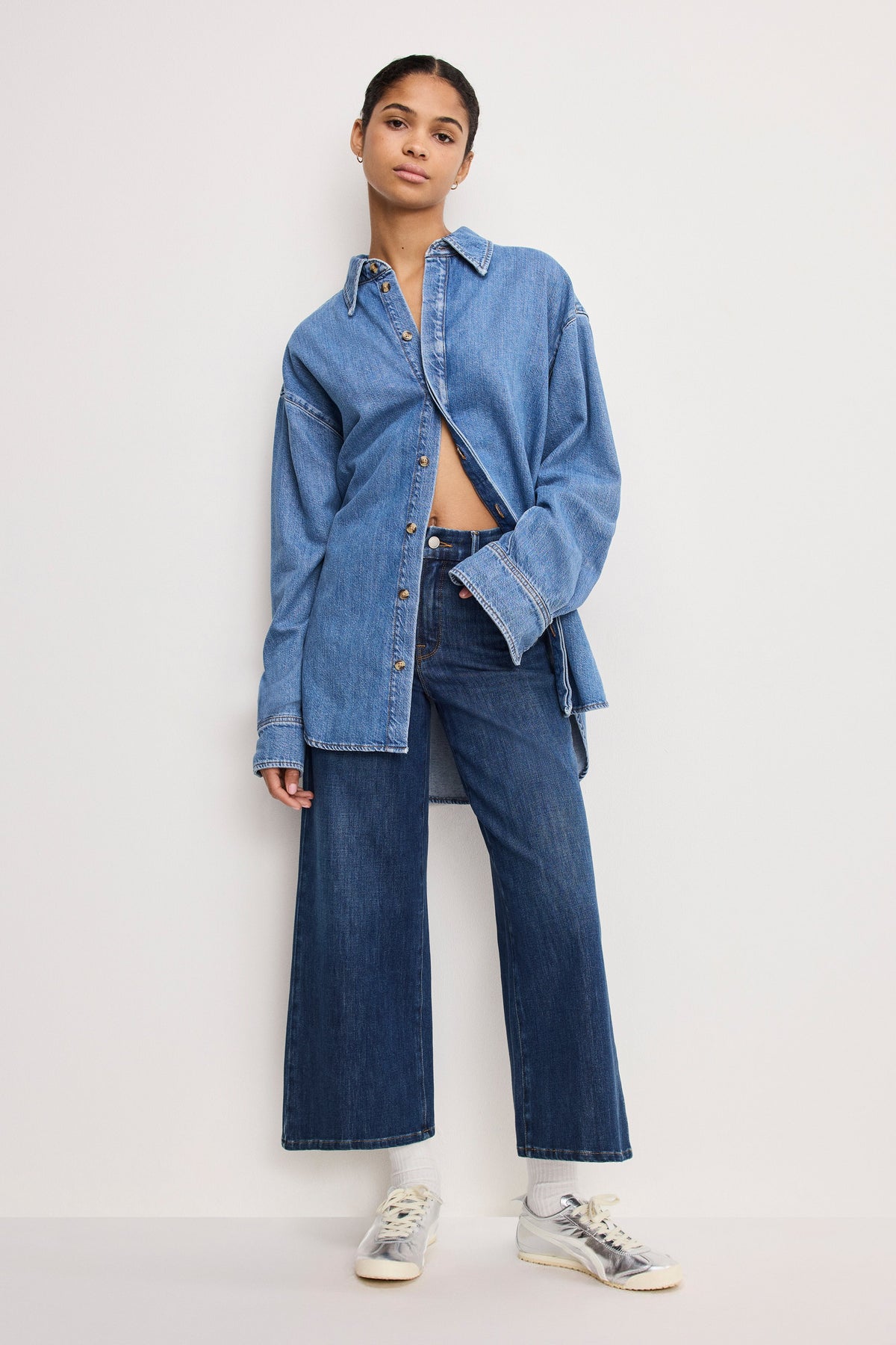 SOFT TECH GOOD WAIST PALAZZO CROPPED JEANS INDIGO977