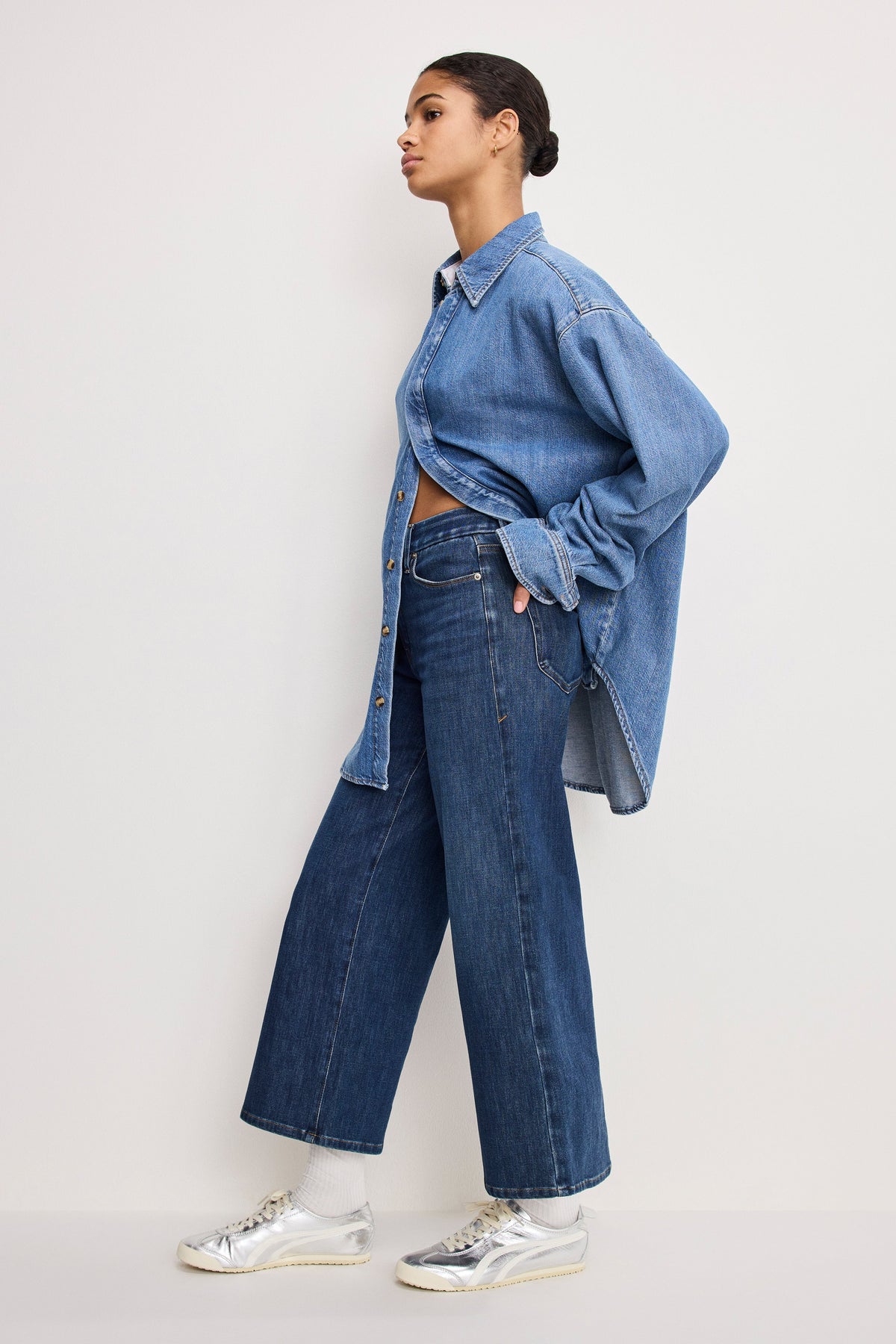 SOFT TECH GOOD WAIST PALAZZO CROPPED JEANS INDIGO977