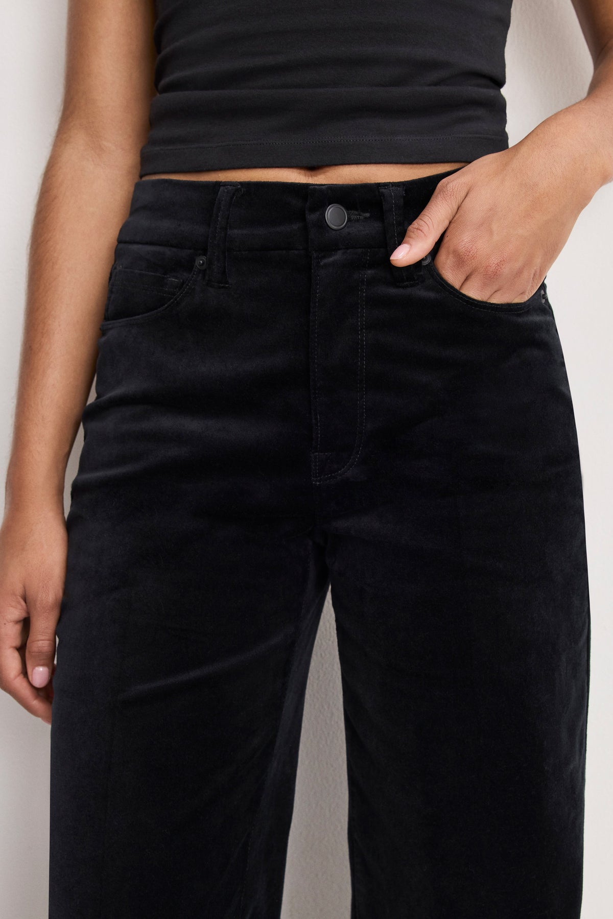 VELVET GOOD WAIST PALAZZO PANTS BLACK001