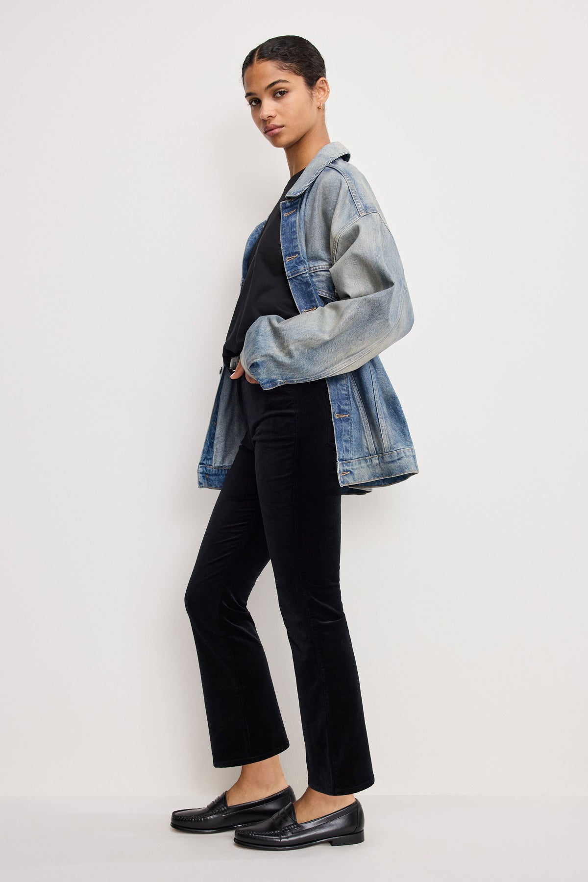 VELVET GOOD HIGH RISE KICK FLARE PANTS BLACK001