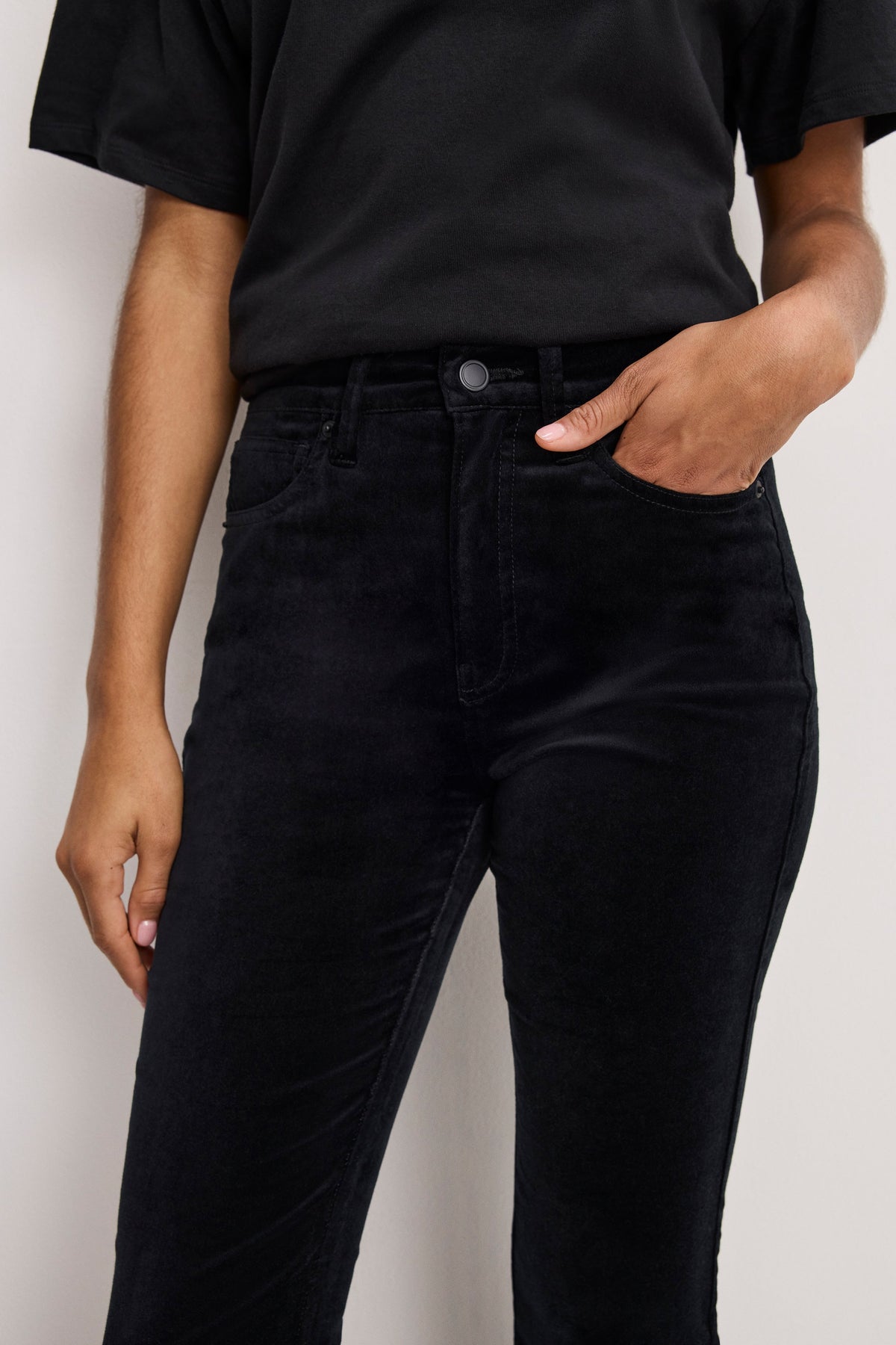 VELVET GOOD HIGH RISE KICK FLARE PANTS BLACK001