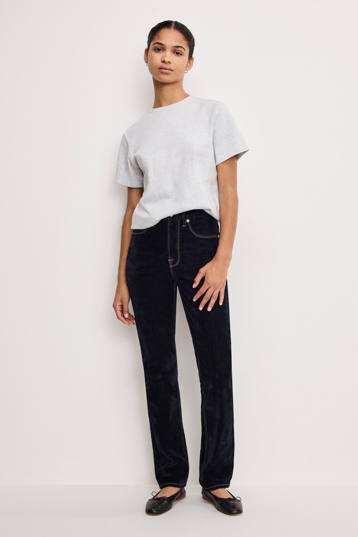 GOOD ICON STRAIGHT FLOCKED DENIM JEANS INDIGO939
