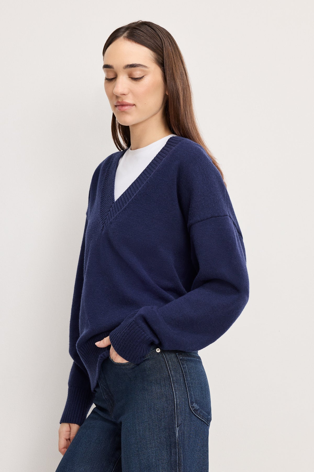 DEEP V KNIT SWEATER HORIZON INK