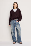 DEEP V KNIT SWEATER BARK003