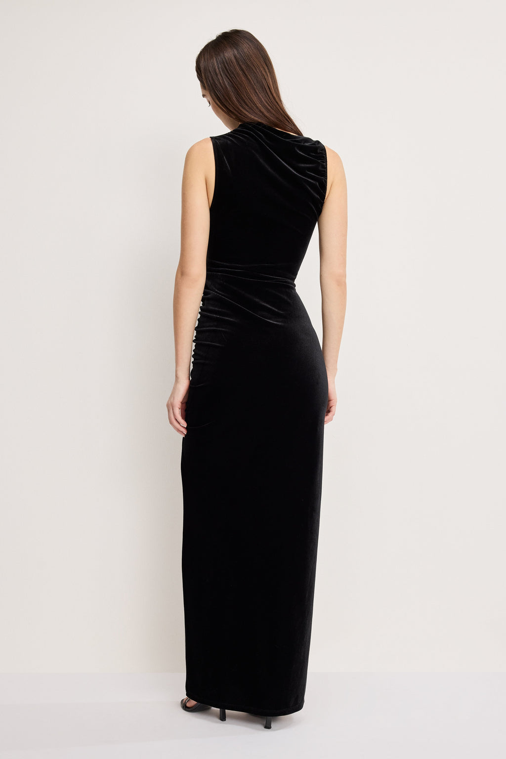 VELVET HIGH NECK MAXI DRESS BLACK001