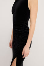 VELVET HIGH NECK MAXI DRESS BLACK001