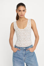 STRETCH LACE SCOOP TANK BODYSUIT CHALK