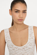 STRETCH LACE SCOOP TANK BODYSUIT CHALK