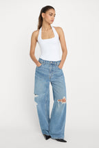 SCULPTING HALTER SQUARE NECK BODYSUIT WHITE001