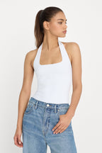 SCULPTING HALTER SQUARE NECK BODYSUIT WHITE001