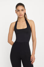 SCULPTING HALTER SQUARE NECK BODYSUIT BLACK001