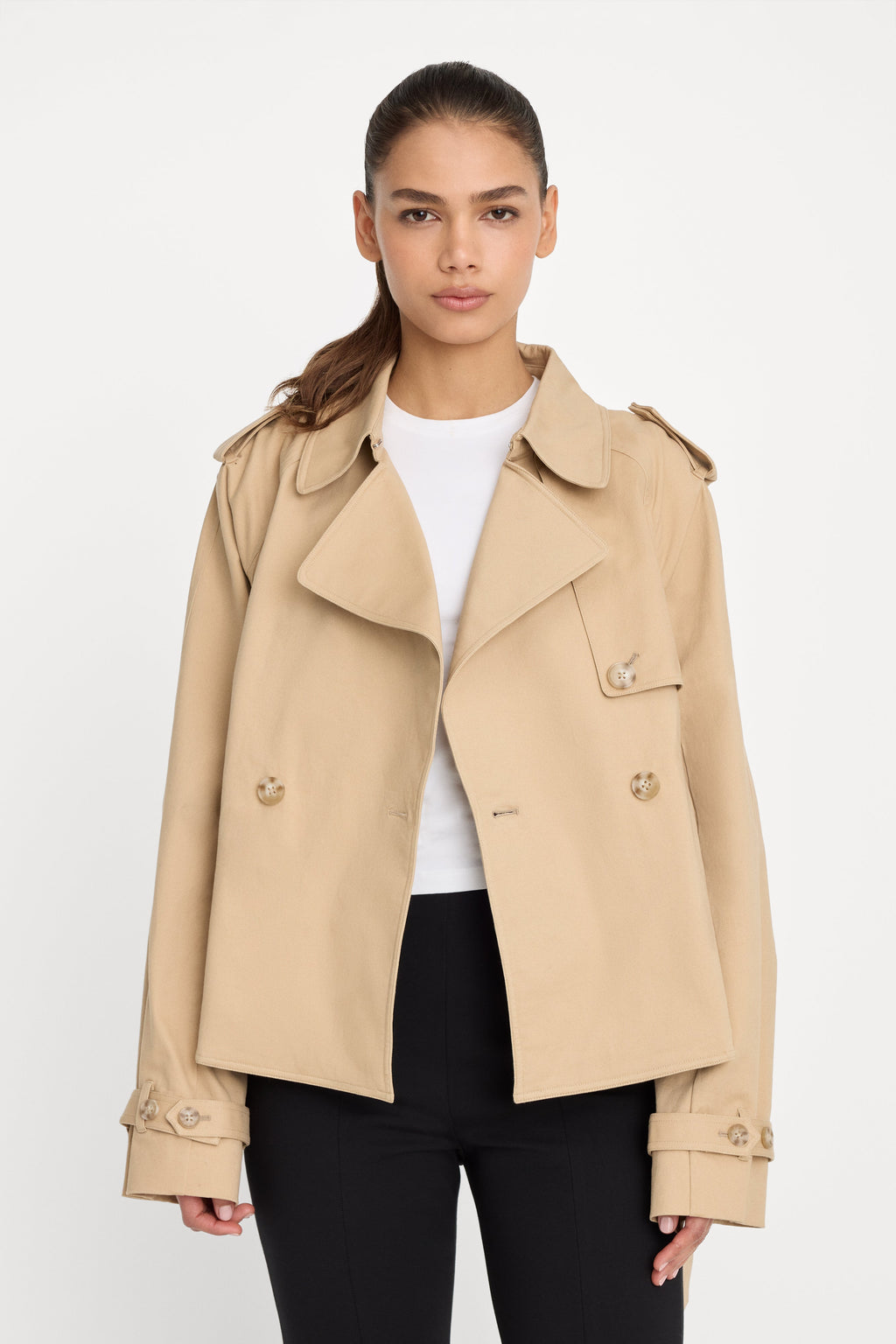 THE CROPPED TRENCH JACKET SANDY FAWN