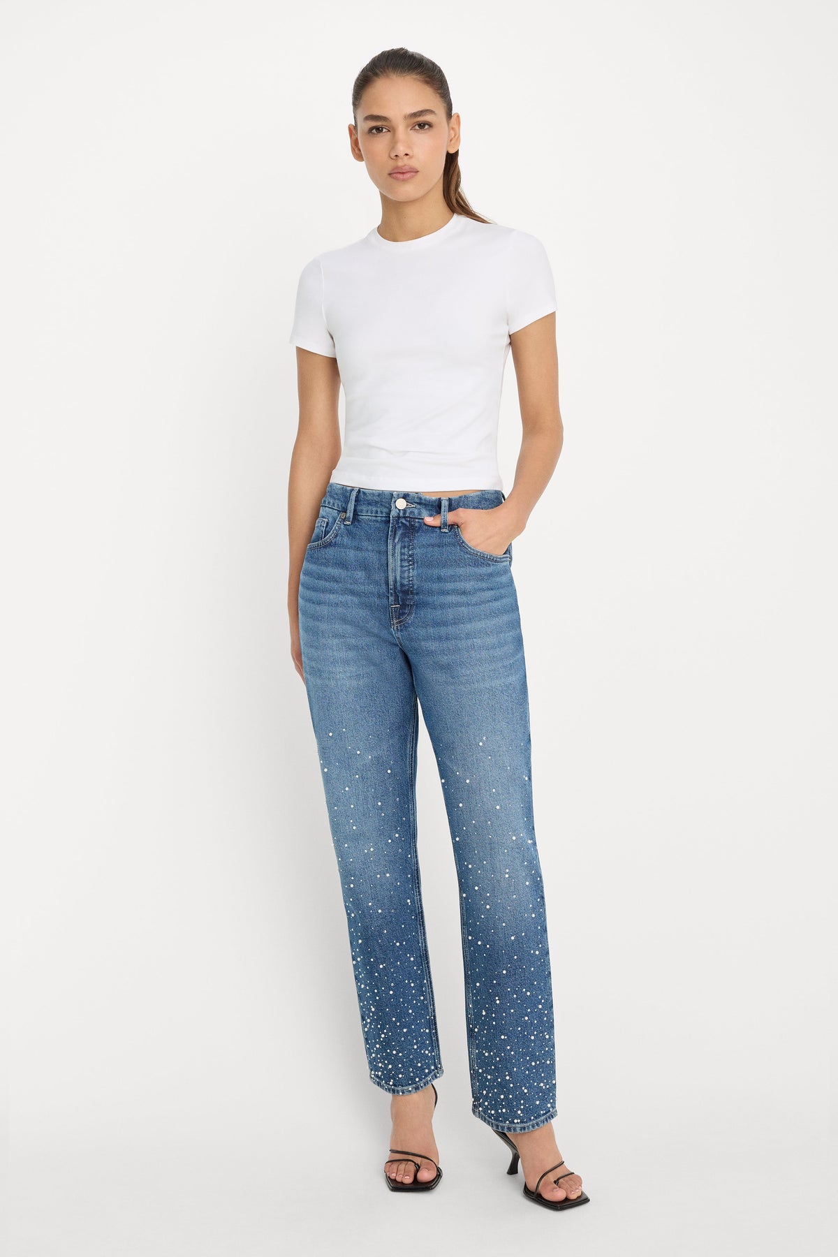 GOOD ICON STRAIGHT ANKLE PEARL JEANS INDIGO1186