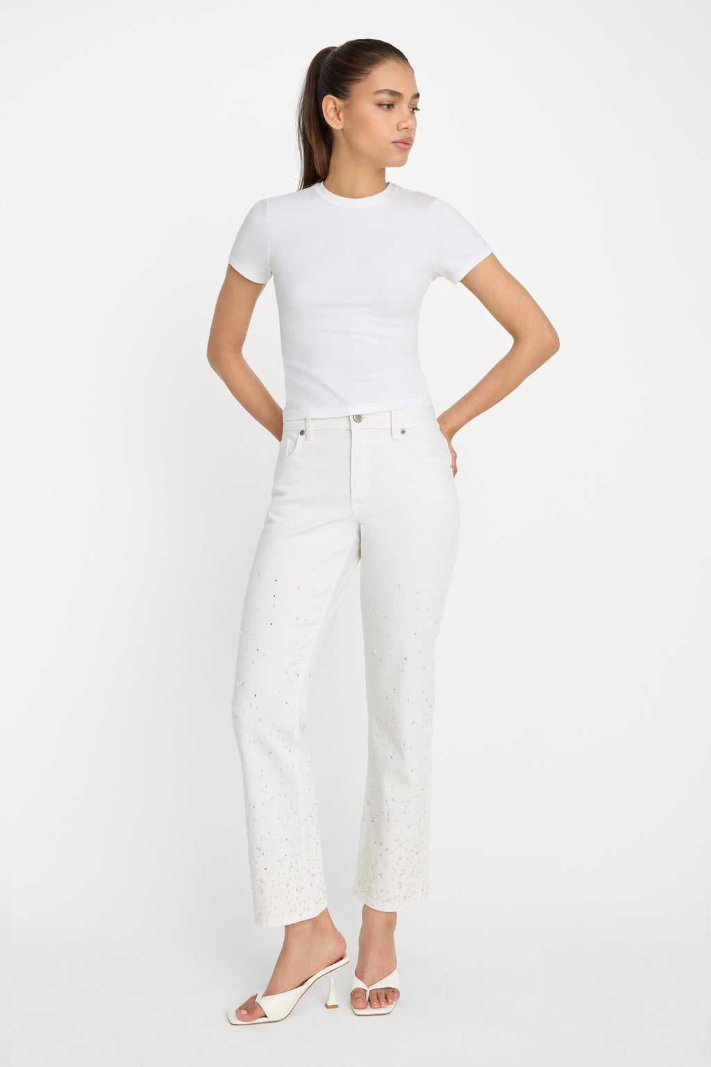 GOOD ICON STRAIGHT ANKLE PEARL JEANS WHITE001