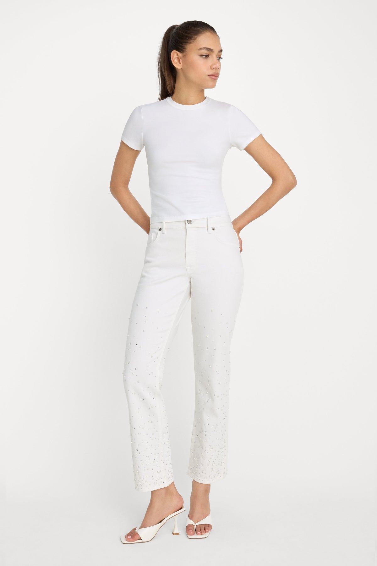 GOOD ICON STRAIGHT ANKLE PEARL JEANS WHITE001