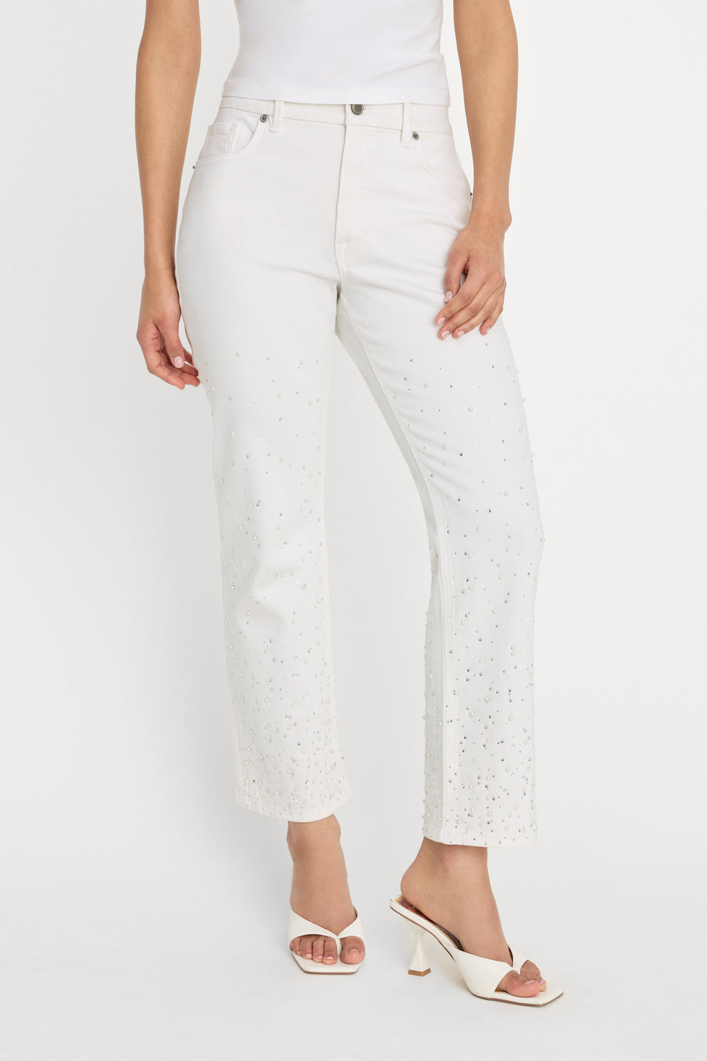 GOOD ICON STRAIGHT ANKLE PEARL JEANS WHITE001