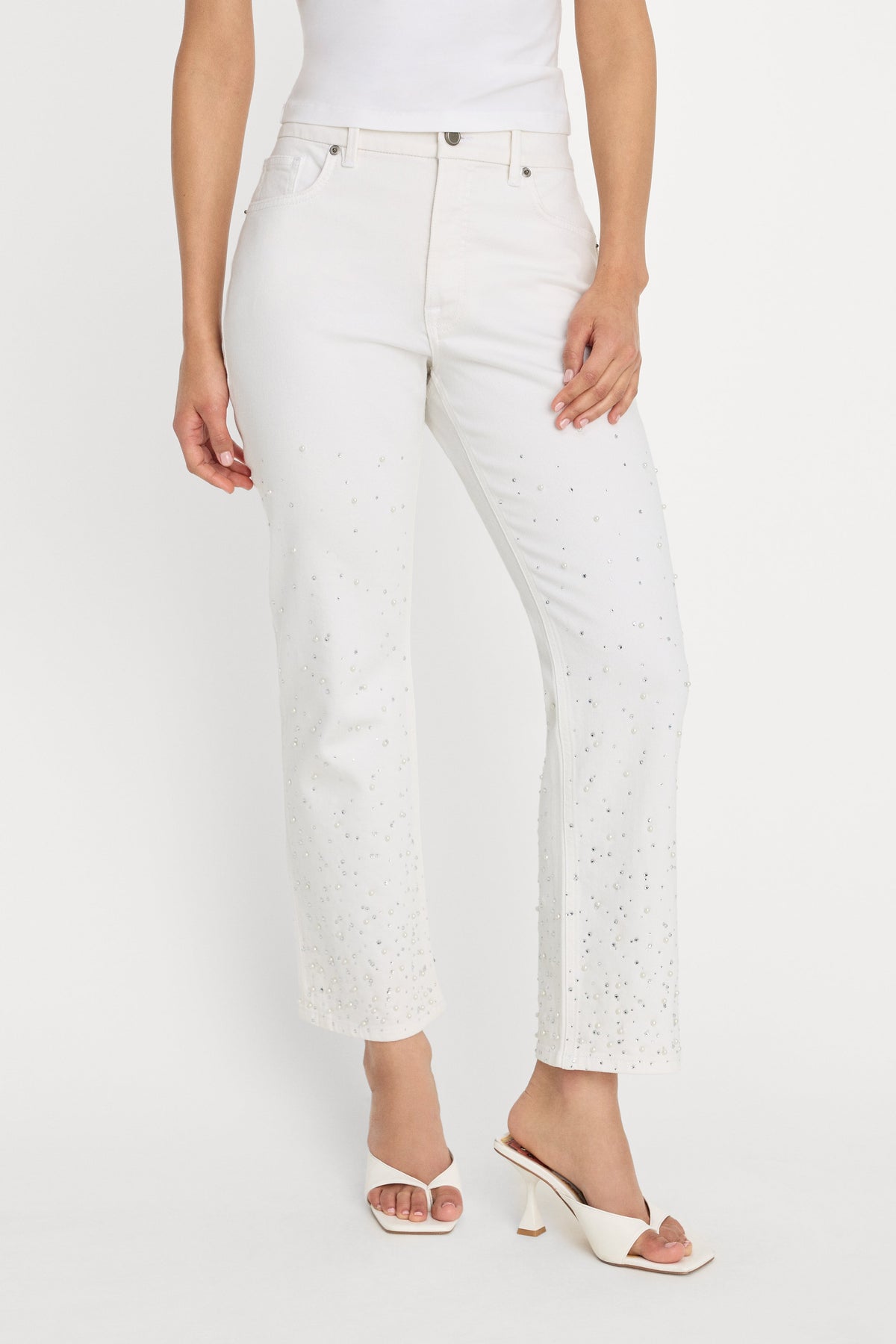 GOOD ICON STRAIGHT ANKLE PEARL JEANS WHITE001