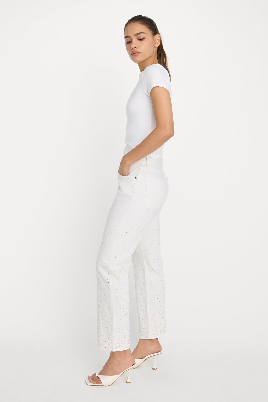 GOOD ICON STRAIGHT ANKLE PEARL JEANS WHITE001