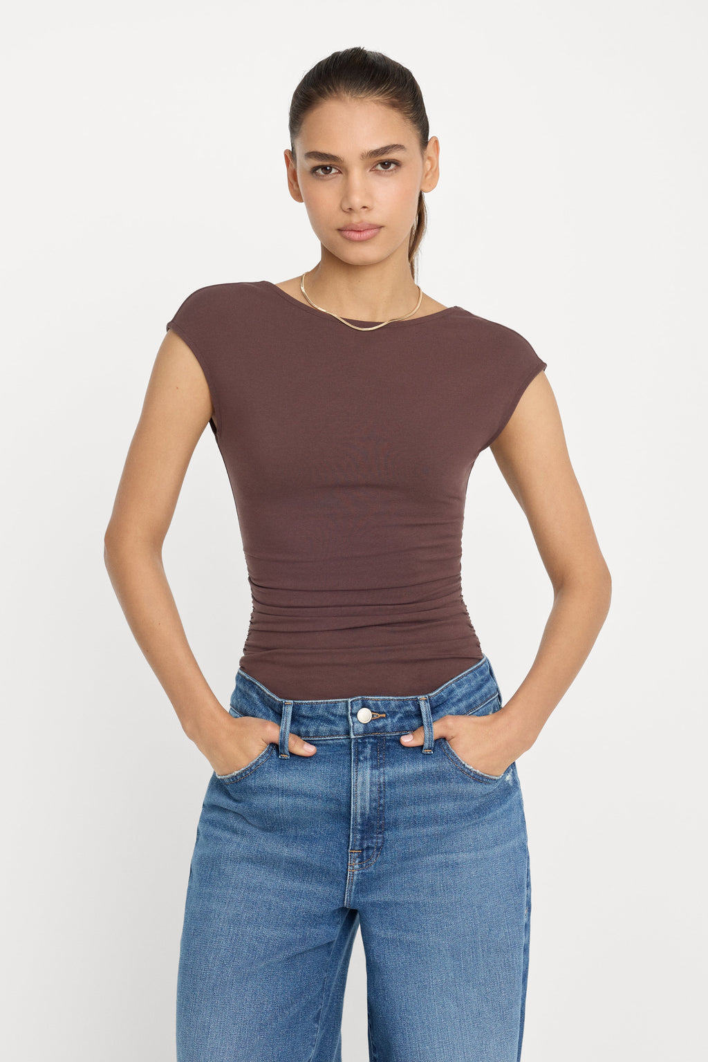 SUPER STRETCH OPEN BACK BODY SUIT BITTER COCOA