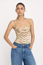 MESH BUSTIER BODYSUIT BROWN TIGER