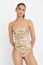 MESH BUSTIER BODYSUIT BROWN TIGER