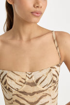 MESH BUSTIER BODYSUIT BROWN TIGER