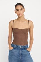 MESH BUSTIER BODYSUIT SADDLEWOOD