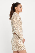 ESSENTIAL CROP DENIM JACKET BROWN TIGER