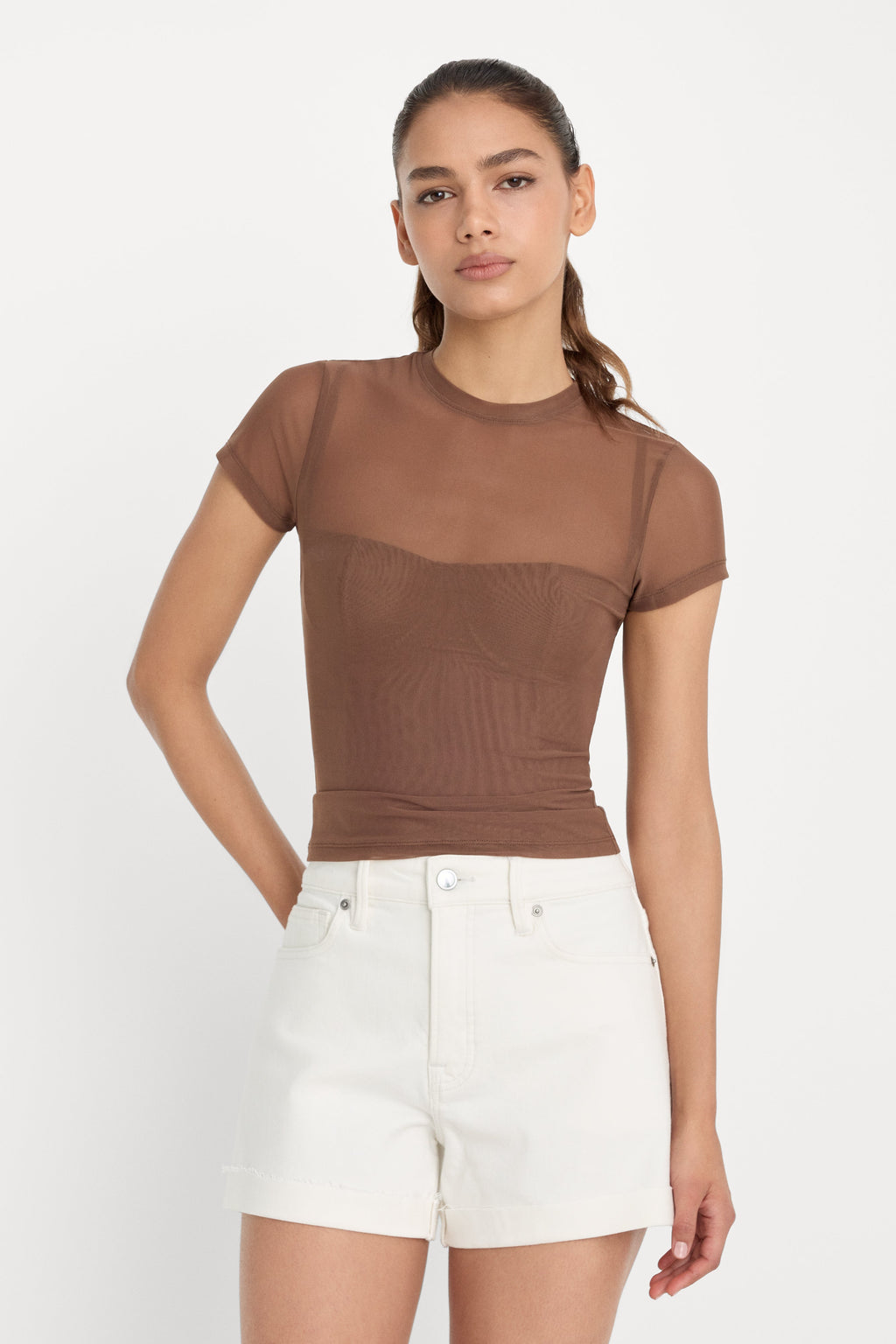 MESH BABY TEE SADDLEWOOD