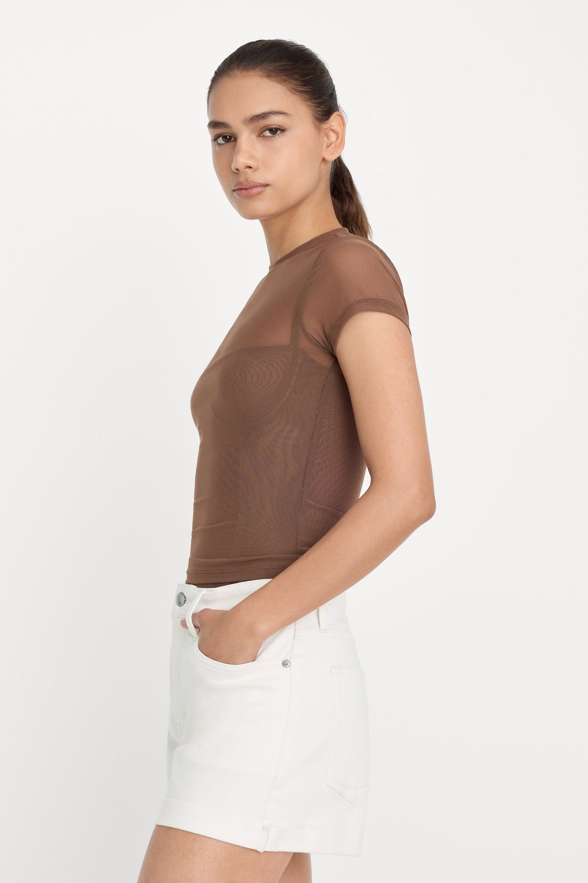MESH BABY TEE SADDLEWOOD