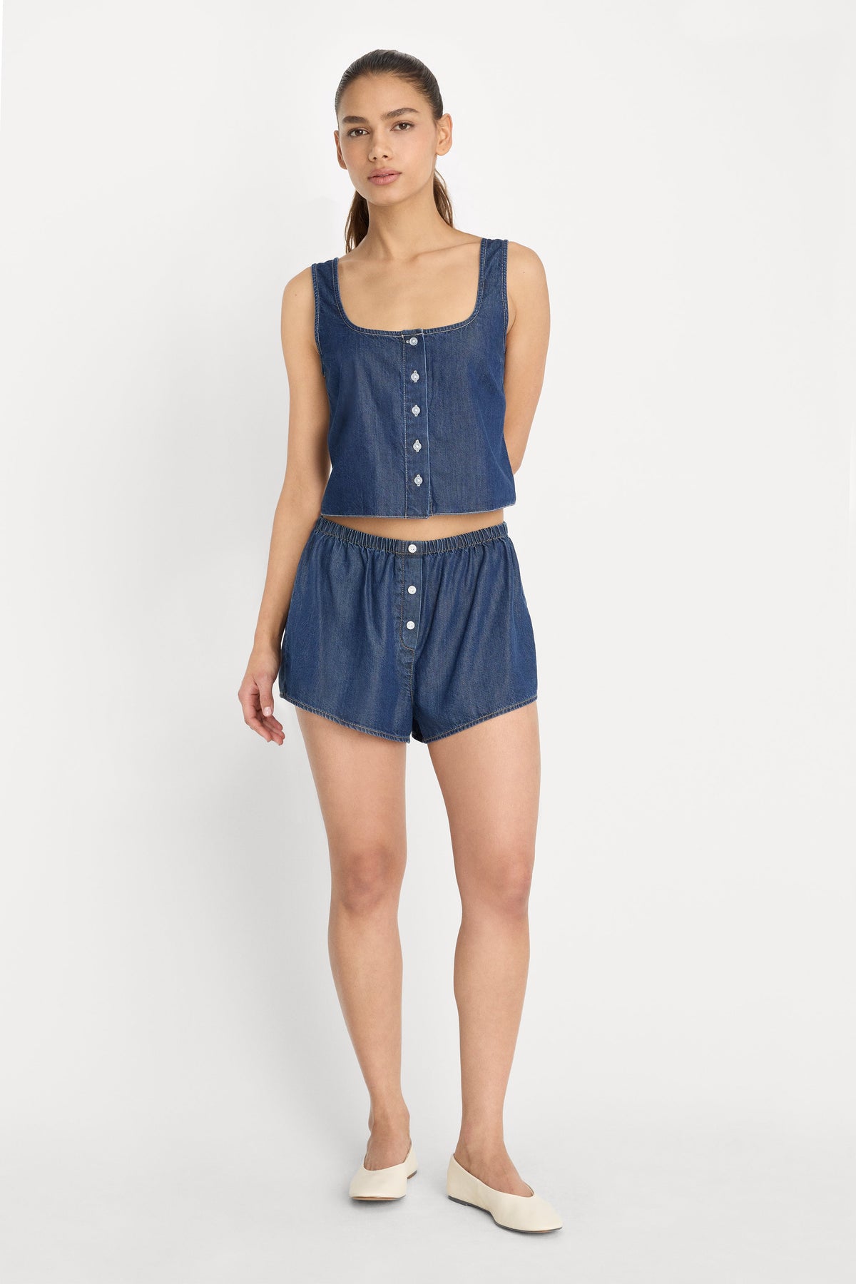 DENIM BUTTON FRONT TANK INDIGO1187