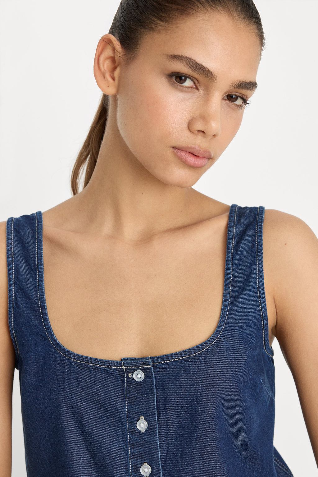 DENIM BUTTON FRONT TANK INDIGO1187