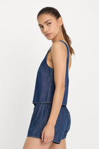 DENIM BUTTON FRONT TANK INDIGO1187