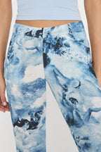 V WAIST CHIFFON FLARE PANTS BLUE ANGEL PRINT