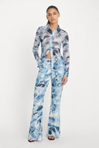 MESH BUTTON UP TOP BLUE ANGEL PRINT