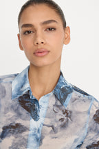 MESH BUTTON UP TOP BLUE ANGEL PRINT