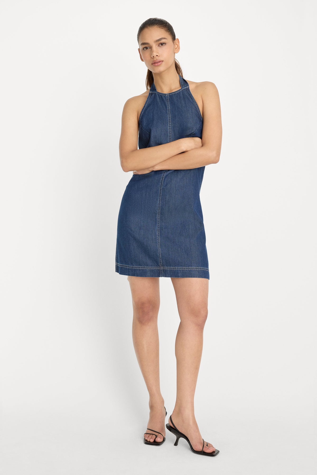 DENIM HALTER SHIFT DRESS INDIGO1187