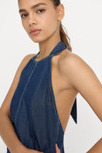 DENIM HALTER SHIFT DRESS INDIGO1187