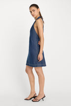 DENIM HALTER SHIFT DRESS INDIGO1187