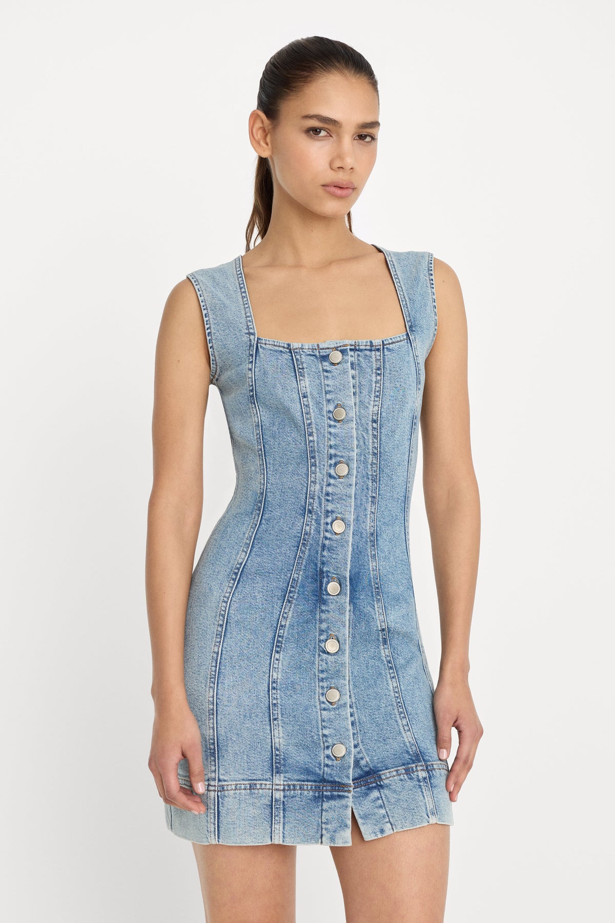 MINI BUTTON FRONT DRESS INDIGO1104