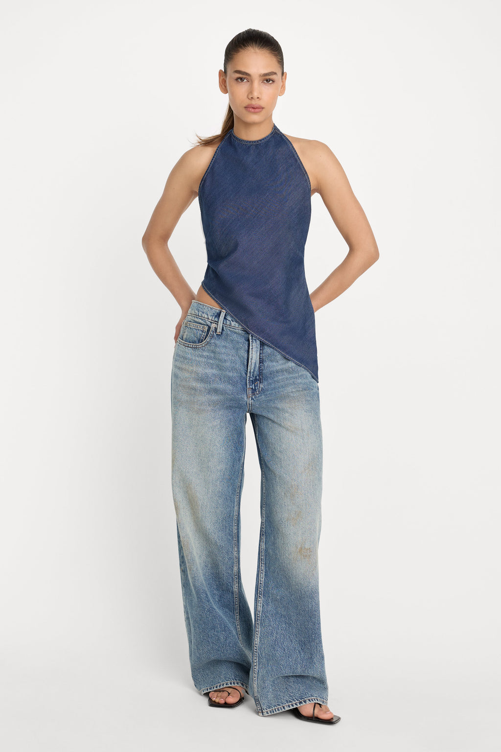 ASYMMETRIC HEM HALTER TOP INDIGO1187