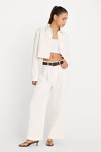 LUXE SUITING HIGH-RISE CROPPED WIDE LEG TROUSER SOFT SHELL