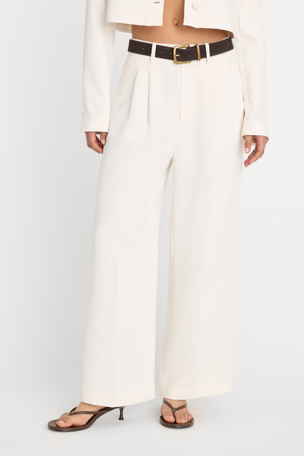 LUXE SUITING HIGH-RISE CROPPED WIDE LEG TROUSER SOFT SHELL