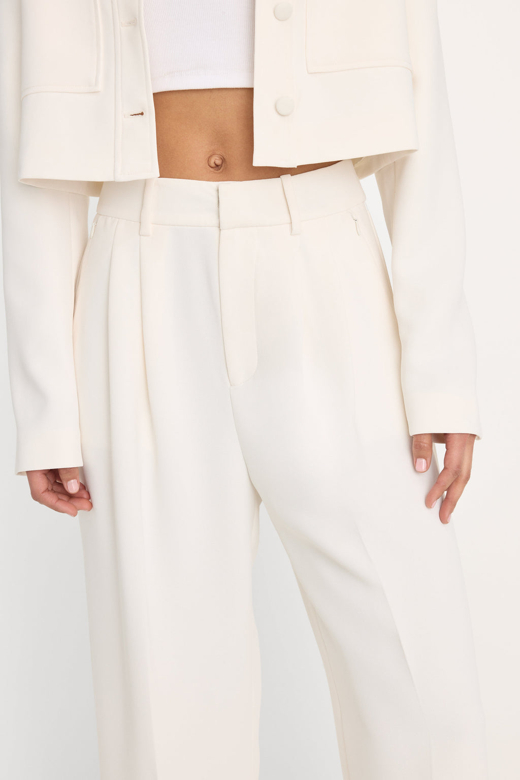 LUXE SUITING HIGH-RISE CROPPED WIDE LEG TROUSER SOFT SHELL