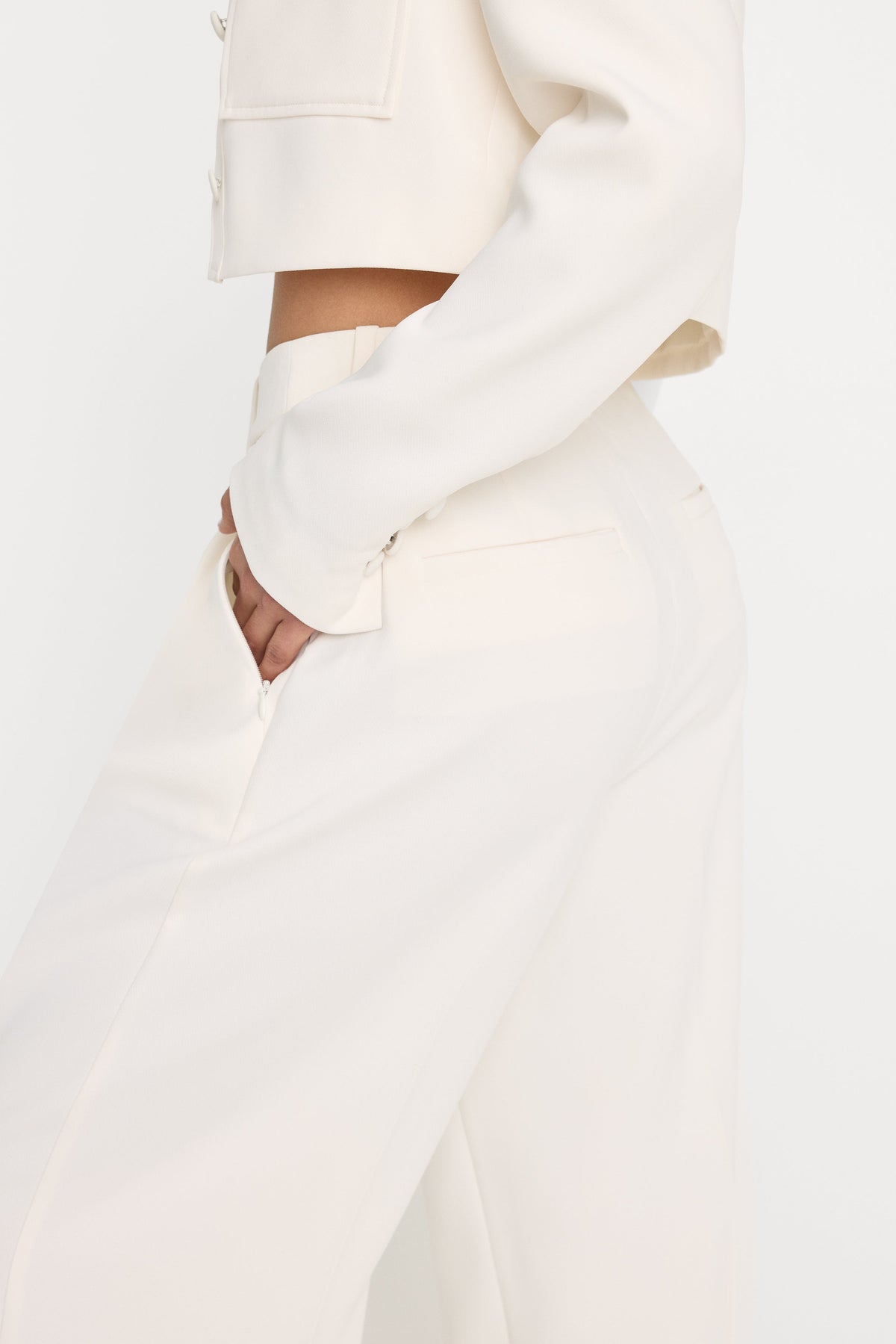 LUXE SUITING HIGH-RISE CROPPED WIDE LEG TROUSER SOFT SHELL